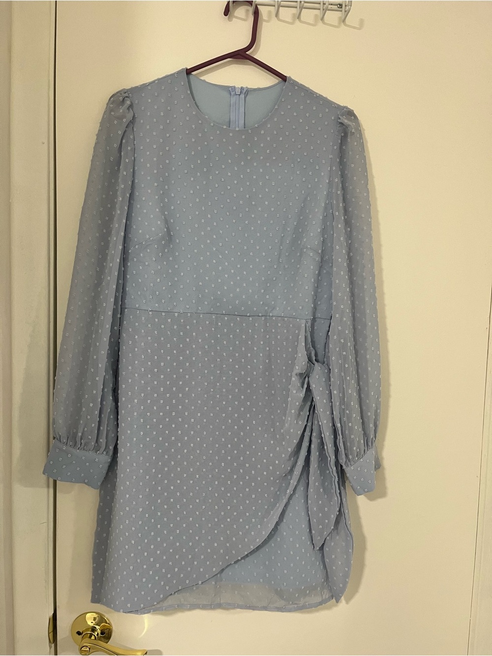 Amazon Pale Blue Swiss Dot Long Sleeve Wrap-Style Dress